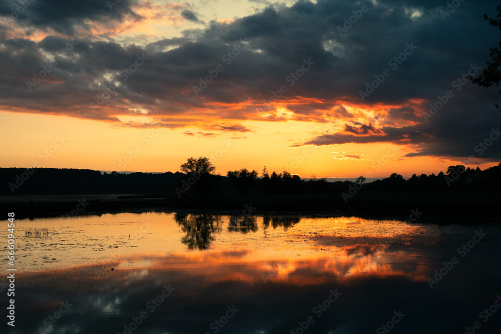 Sunset reflected in the lake