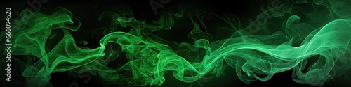 Green Smoke On Black Background Art. Panoramic Banner