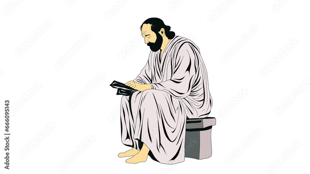 Ancient Greek philosopher reading, An elderly scholar engrossed in reading a tome, Medieval monk studies the Bible, Sitting medieval man reading a book or bible, Aristotle Portrait - obrazy, fototapety, plakaty 