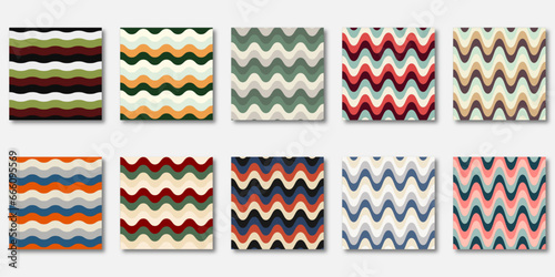 set of 10 wave seamless patterns in vintage color. abstract, background, wallpaper, wave pattern, pastel colors, vector design