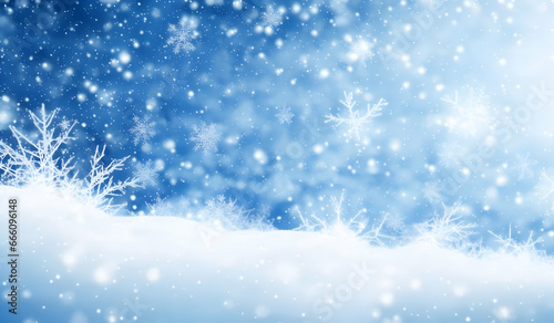 Winter background with snowflakes and bokeh lights. Christmas background. © anamulhaqueanik
