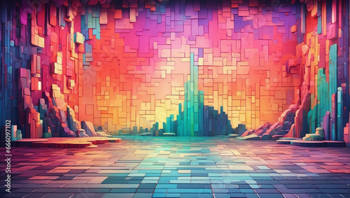 A backdrop inspired by digital pixel art, featuring a mosaic of colorful pixels and retro charm.