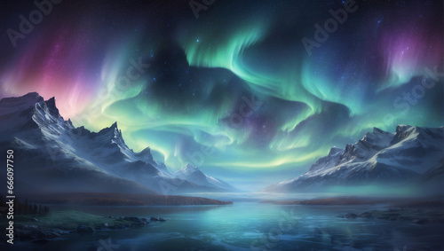 A backdrop inspired by the ethereal beauty of the Northern Lights dancing in the night sky. © xKas