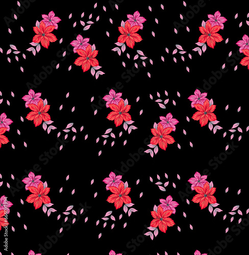 Hand-Drawn all-over Abstract Floral Vector Seamless Pattern black and white multi-colored geometric design for background, wallpaper, vector illustration, fabric, clothing, batik, carpet, embroidery.