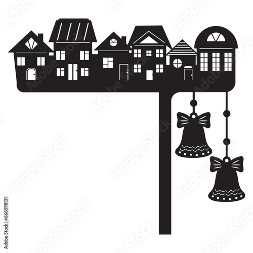 Laser-cut corner of the Christmas door, black silhouette, Christmas decor