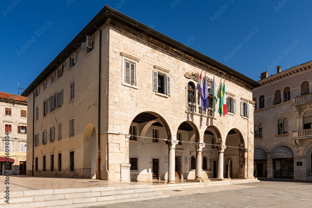 The town hall in Pula town on Istria, Croatia, Europe.