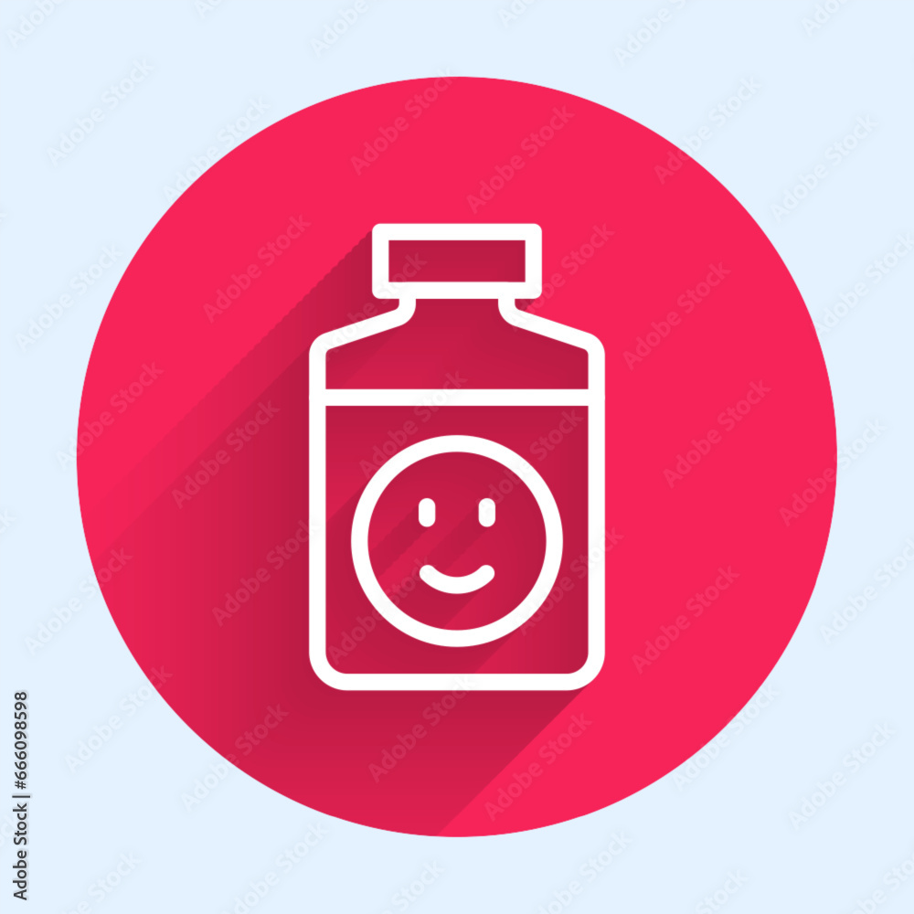 White line Antidepressants icon isolated with long shadow background. Red circle button. Vector White line Antidepressants icon isolated with long shadow background. Red circle button. Vector