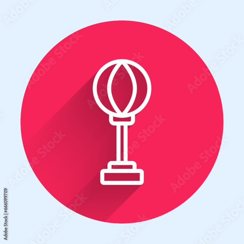 White line Punching bag icon isolated with long shadow background. Red circle button. Vector