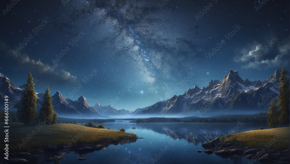A backdrop that portrays the calm and mysterious allure of a starry night sky. - obrazy, fototapety, plakaty 