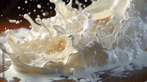 Lustrous Elegance: Macro Perspectives of Milk Splash in Brilliant Clean Brightnes