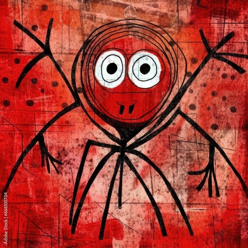 spider expressive children illustration painting scrapbook hand drawn artwork cute cartoon