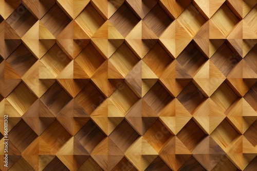 3D rendered wooden wall with diamond-shaped tile wallpaper. Generative AI