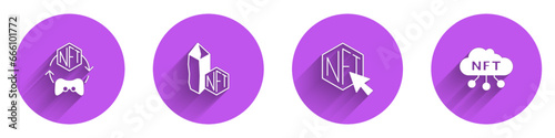 Set NFT Digital crypto art, and cloud icon with long shadow. Vector