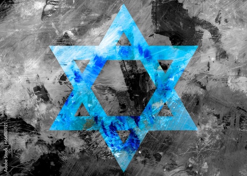 Tableau sur toile Star of David on black dirty wall texture.