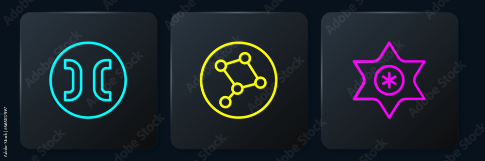 Set line Pisces zodiac, Falling star and Great Bear constellation. Black square button. Vector Set line Pisces zodiac, Falling star and Great Bear constellation. Black square button. Vector
