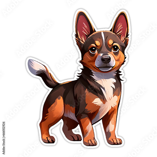 Cute brown dog sticker on white background. AI Generated.