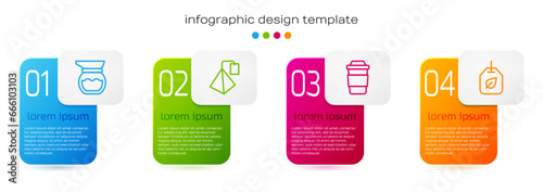 Set line Teapot, bag, Cup of tea and with leaf. Business infographic template. Vector