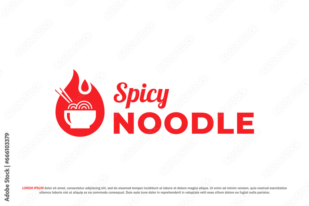 logo spicy noodle fire pepper red hot chilli - obrazy, fototapety, plakaty 