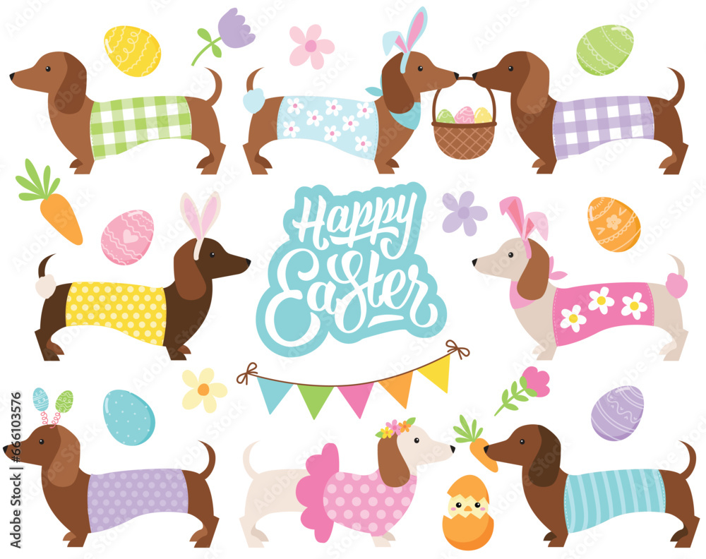 Obraz premium Dachshund, Easter Dogs, Easter Bunny