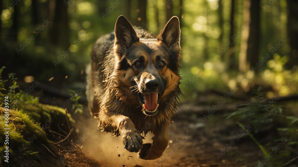 Forest Sprinter: A German Shepherd's Energetic Dash Through the Woods / Waldläufer: Die energiegeladene Jagd eines Schäferhunds durch den Forst