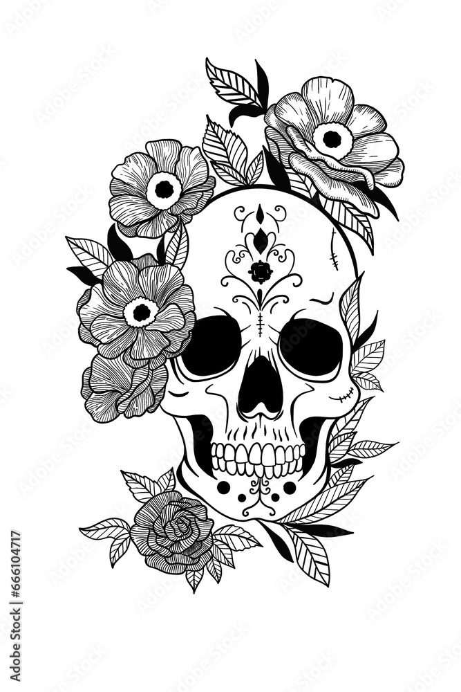 Fototapeta premium Digital drawing bitmap skeleton face funny skull Halloween style