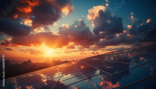 Harvesting Sunset Gold: A Visual Symphony of Solar Panels Under the Azure Canvas