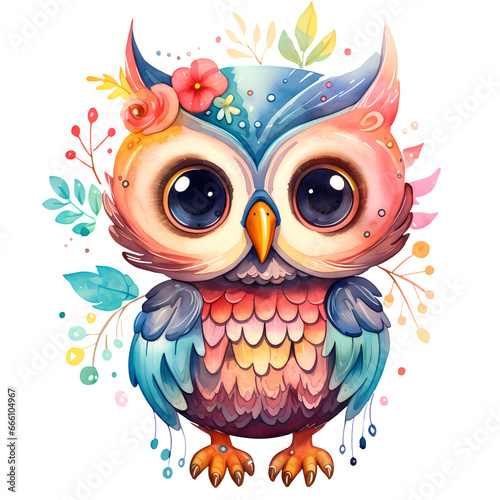 Watercolor Cute Owl Clipart Illustration