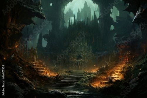 Dark Cave cavern fantasy. Path grotto tunnel. Generate Ai