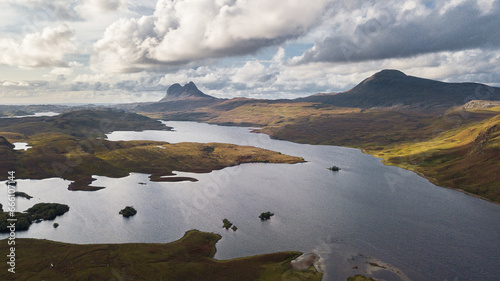 Aerial view on scottish highlands. Most iconic landscape on the planet globe. Lovely lakes, rivers and mountains. photo