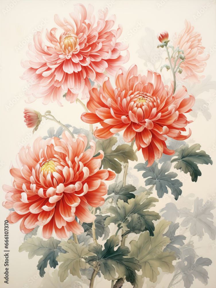 Blooming chrysanthemum illustration,created with Generative AI tecnology.