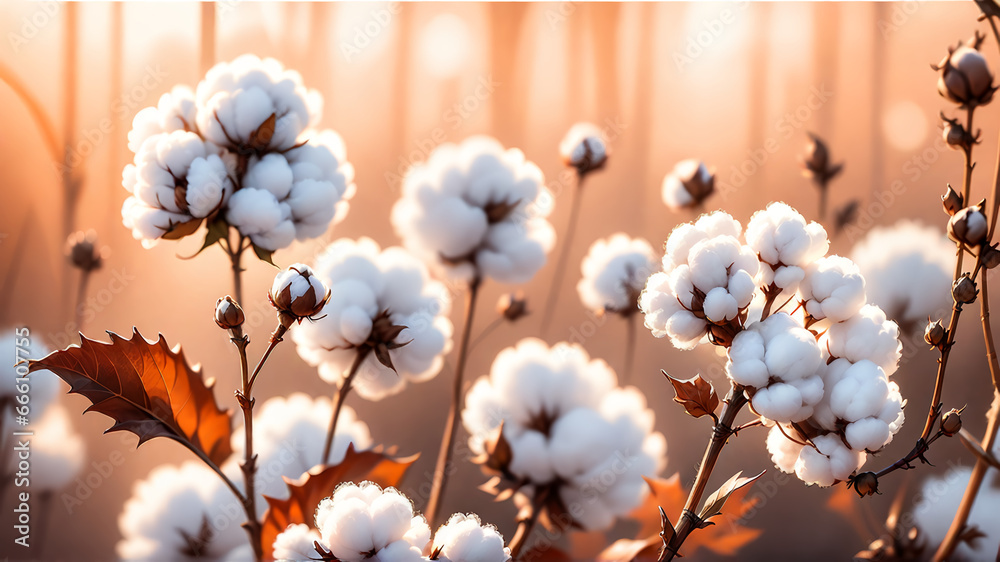 A beautiful sprig of cotton, macro photography. AI