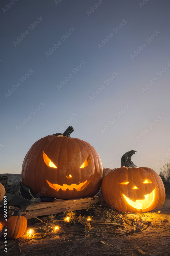 Fototapeta premium halloween pumpkin on a sky background