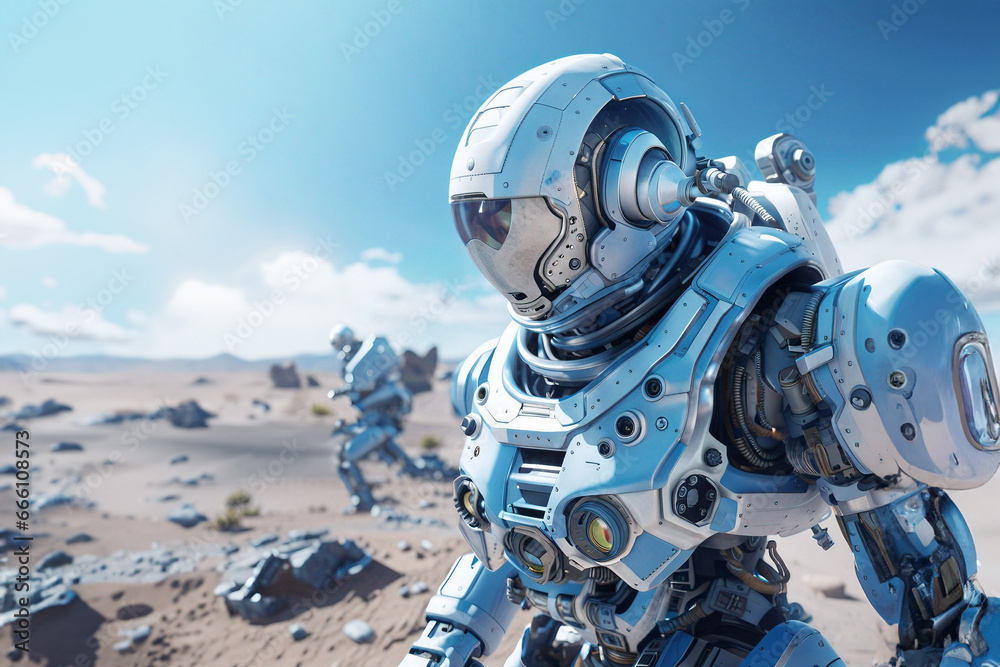 Fototapeta premium Robot astronauts on Mars