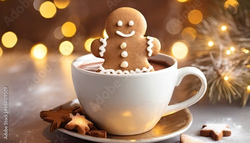 Gingerbread man floating in cocoa Christmas theme