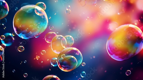 abstract pc desktop wallpaper background with flying bubbles on a colourful background