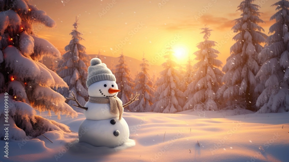 Fototapeta premium snowman in the snow