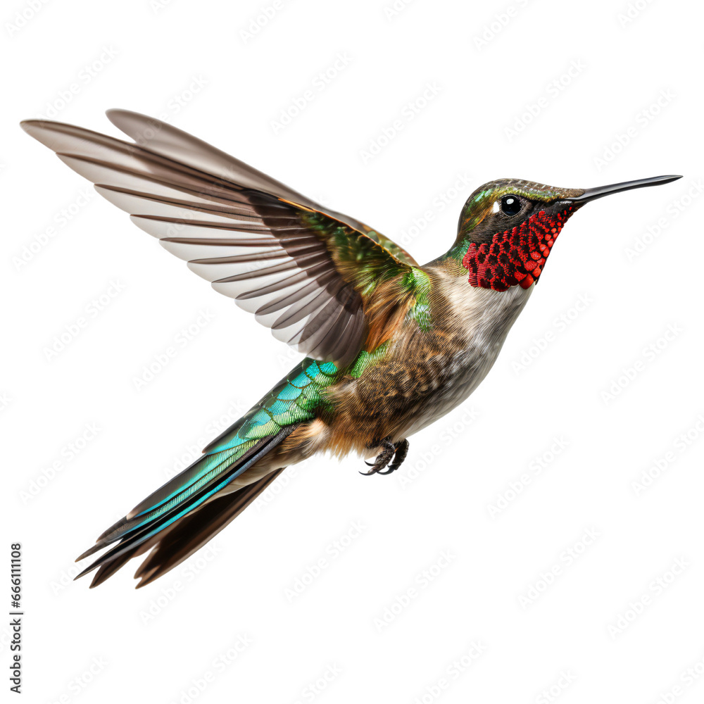 Fototapeta premium Flying Hummingbird isolated on transparent background, Generative AI