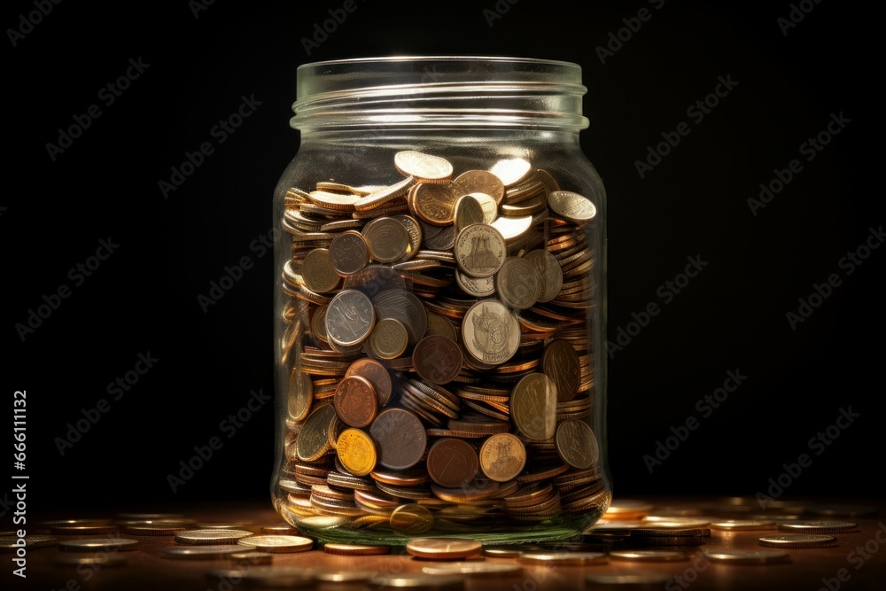 Numerous Coins inside glass jar. Business currency. Generate Ai Numerous Coins inside glass jar. Business currency. Generate Ai