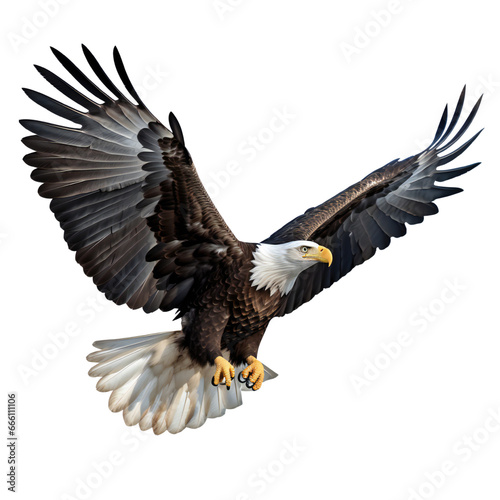 Flying bald eagle isolated on transparent background  Generative AI