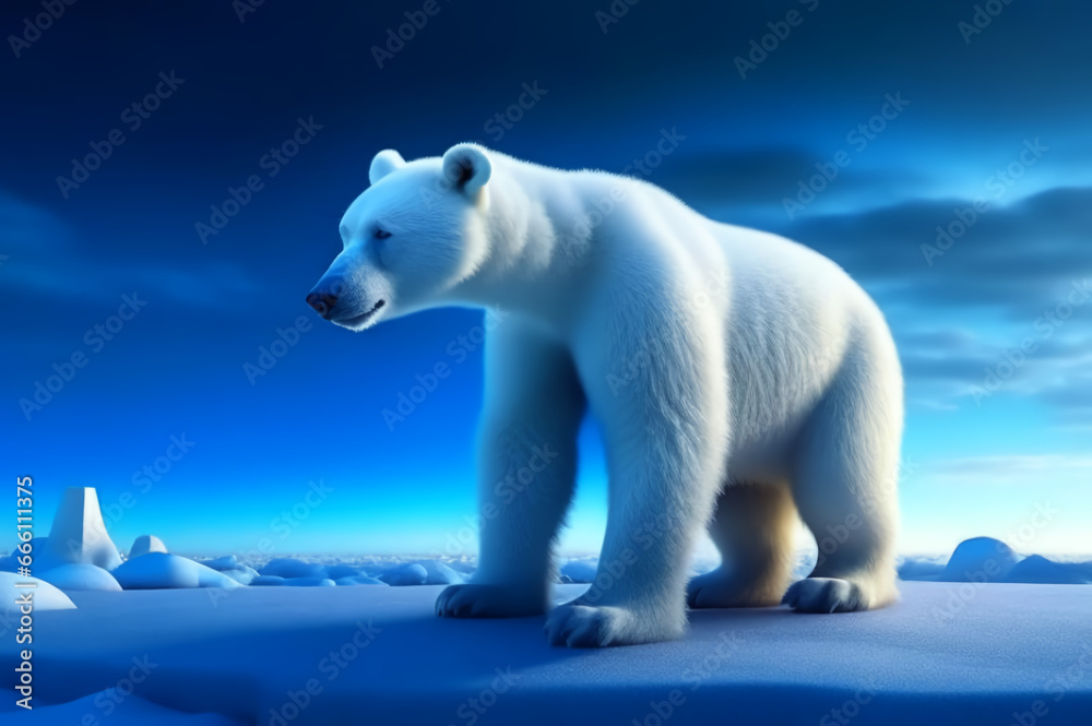 A white bear cub on an ice floe. Background zone of the Arctic desert. AI A white bear cub on an ice floe. Background zone of the Arctic desert. AI