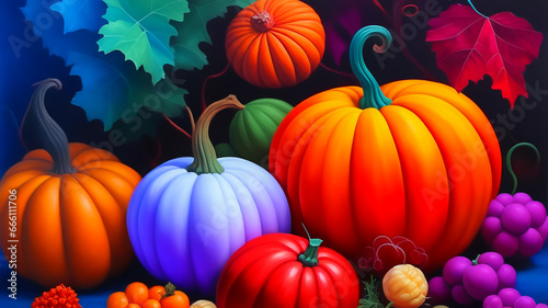 Pumpkins. Oil painting. Halloween background. AI