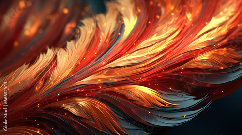 Detailed Colorful Phoenix Feathers Texture With Red, Blue And Gold Colors, Mystical Radiant Phoenix Texture Pattern. Fantasy Mythological Bird Texture. Generative AI