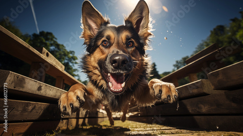 Jumping German Shepard Dog