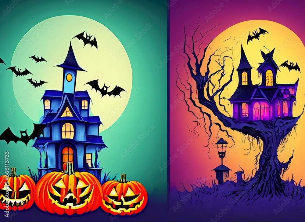 house with halloween theme, halloween spooky castle, spooky castle, 3d haunted house creepy