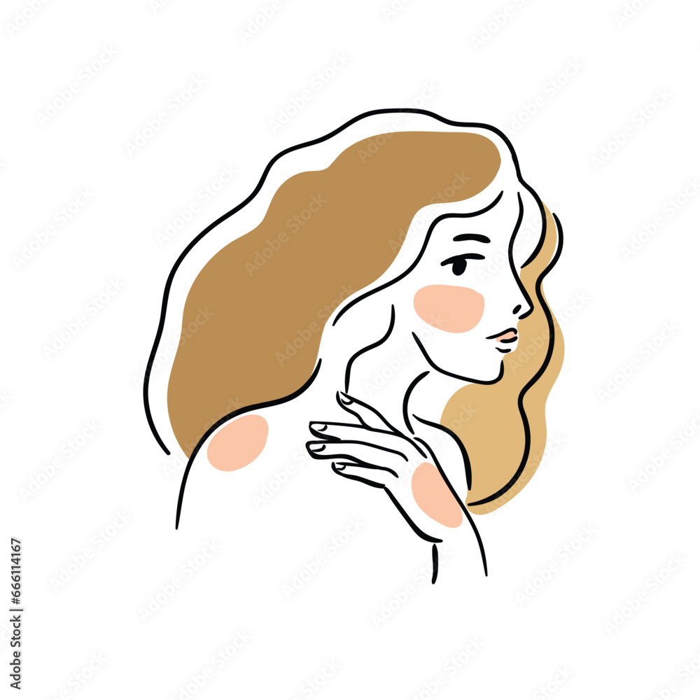Linear female portrait isolated on white background. Beautiful young woman illustration. Abstract and simple shapes in hand-drawn modern style. T-shirt print design. Linear female portrait isolated on white background. Beautiful young woman illustration. Abstract and simple shapes in hand-drawn modern style. T-shirt print design.