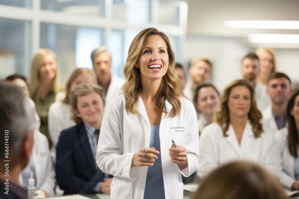 A medical expert addresses a crowd, discussing health matters and sharing a friendly grin