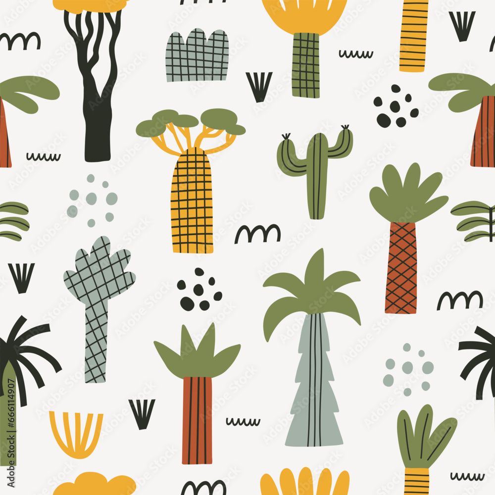 Cute cartoon nursery pattern. Boho vector print for wall decor in ...