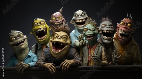 Group of animated mischievous creatures photo