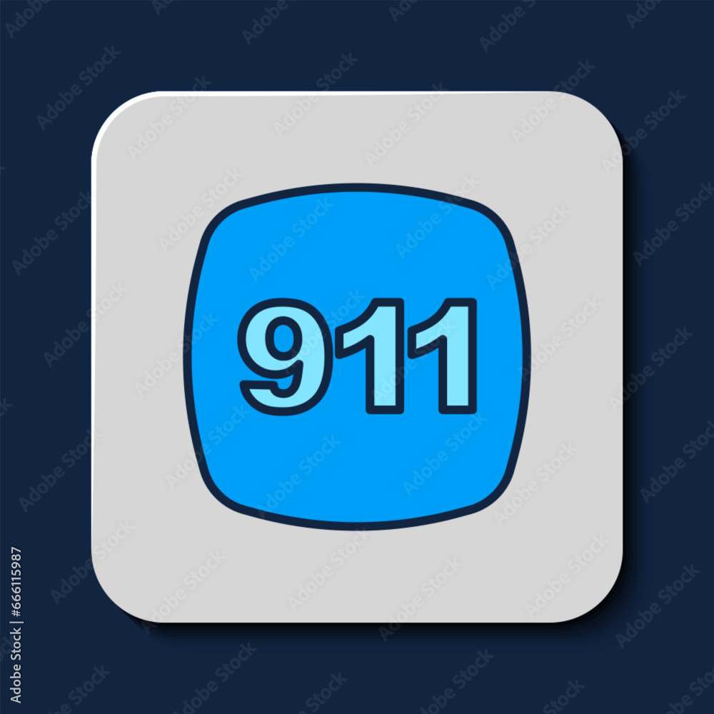 Filled outline Telephone with emergency call 911 icon isolated on blue background. Police, ambulance, fire department, call, phone. Vector Filled outline Telephone with emergency call 911 icon isolated on blue background. Police, ambulance, fire department, call, phone. Vector