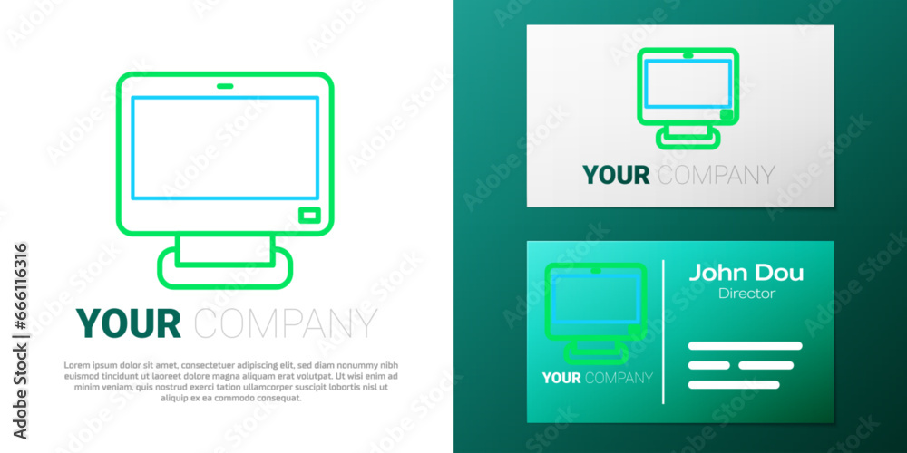 Line Computer monitor screen icon isolated on white background. Electronic device. Front view. Colorful outline concept. Vector